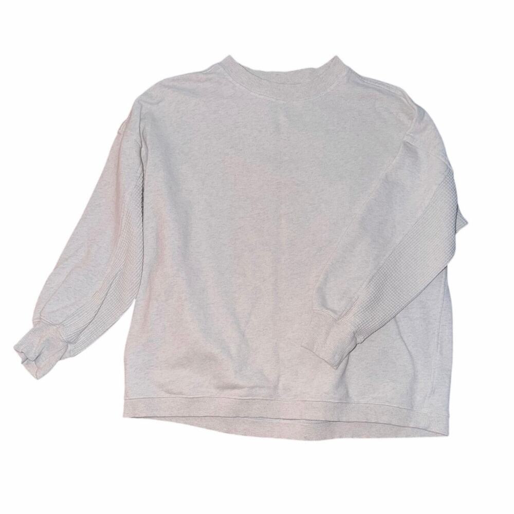 Aerie cream oatmeal oversized sweatshirt cotton blend medium waffle knit accent